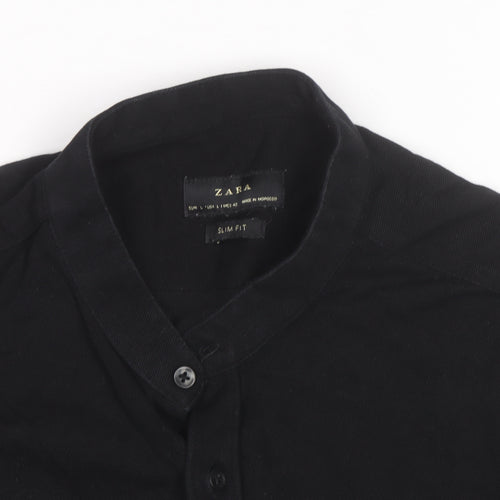 Zara Men Black Slim Fit Button-Up Long Sleeve Shirt L