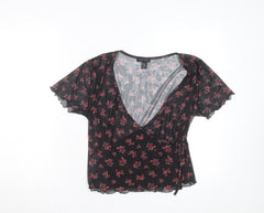 New Look Women's Black Floral Mesh Wrap Blouse Size 14