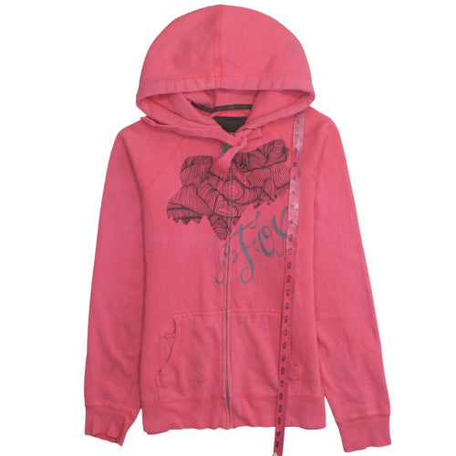 Fox Womens Pink Full Zip Hoodie Size L Cotton Blend Graphic Sweatshirt
