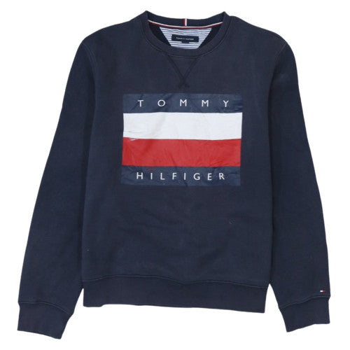 Tommy Hilfiger Men's Navy Blue Crew Neck Logo Sweatshirt Size L