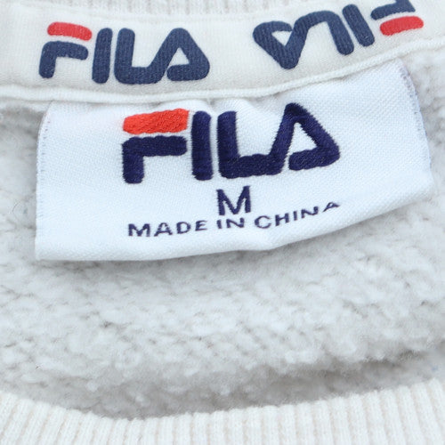 FILA Men White Logo Pullover Sweatshirt M Classic Fleece Crew