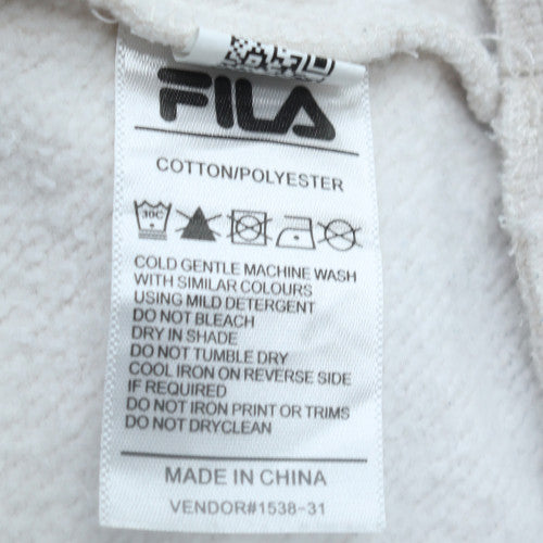 FILA Men White Logo Pullover Sweatshirt M Classic Fleece Crew