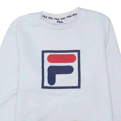 FILA Men White Logo Pullover Sweatshirt M Classic Fleece Crew