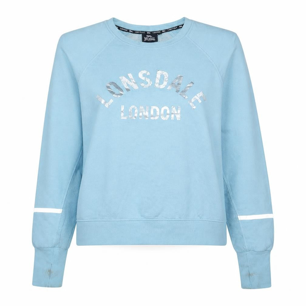 Front view of Lonsdale Women Blue Logo Crew Neck Sweatshirt, size 14