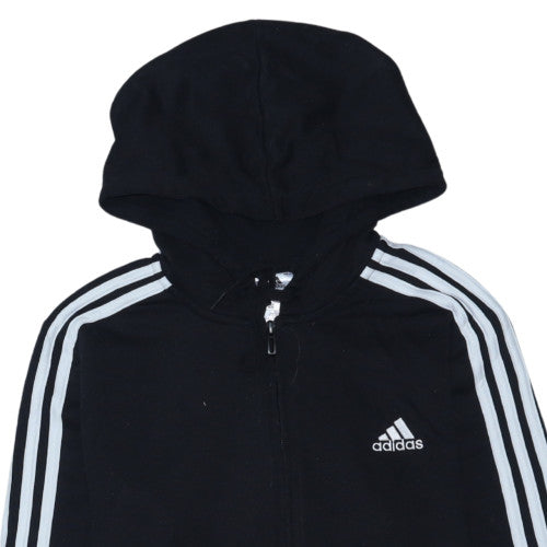 Adidas Womens Black Full Zip Hooded Sweatshirt Size M 12-14