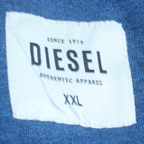 Diesel Mens Blue XXL Pullover Hoodie Cotton Blend Graphic Print