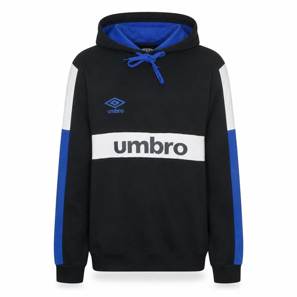 Front view of Umbro Men's Black Blue Pullover Hoodie Classic Sports Style M