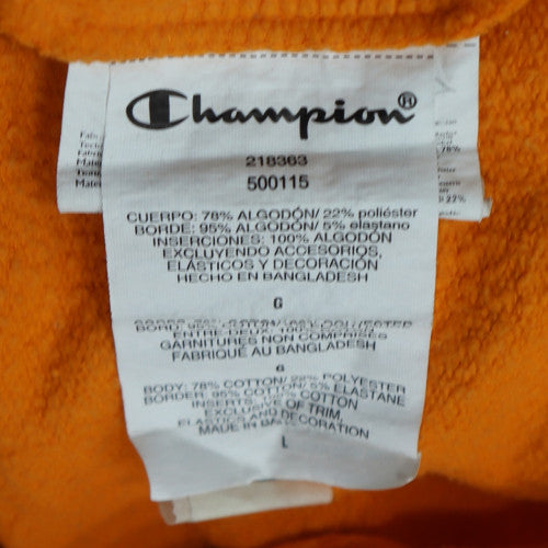 Champion Men's Orange Pullover Hoodie Size L Graphic Logo Fleece