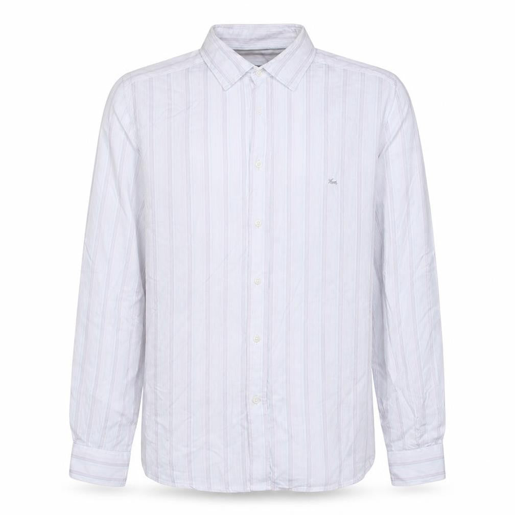 Front view of Lacoste Men's White Striped Long Sleeve Cotton Shirt, size 42