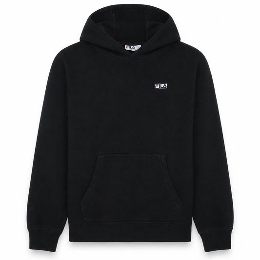 Front view of Fila Men's Black XL Pullover Hoodie Sweatshirt Logo Fleece
