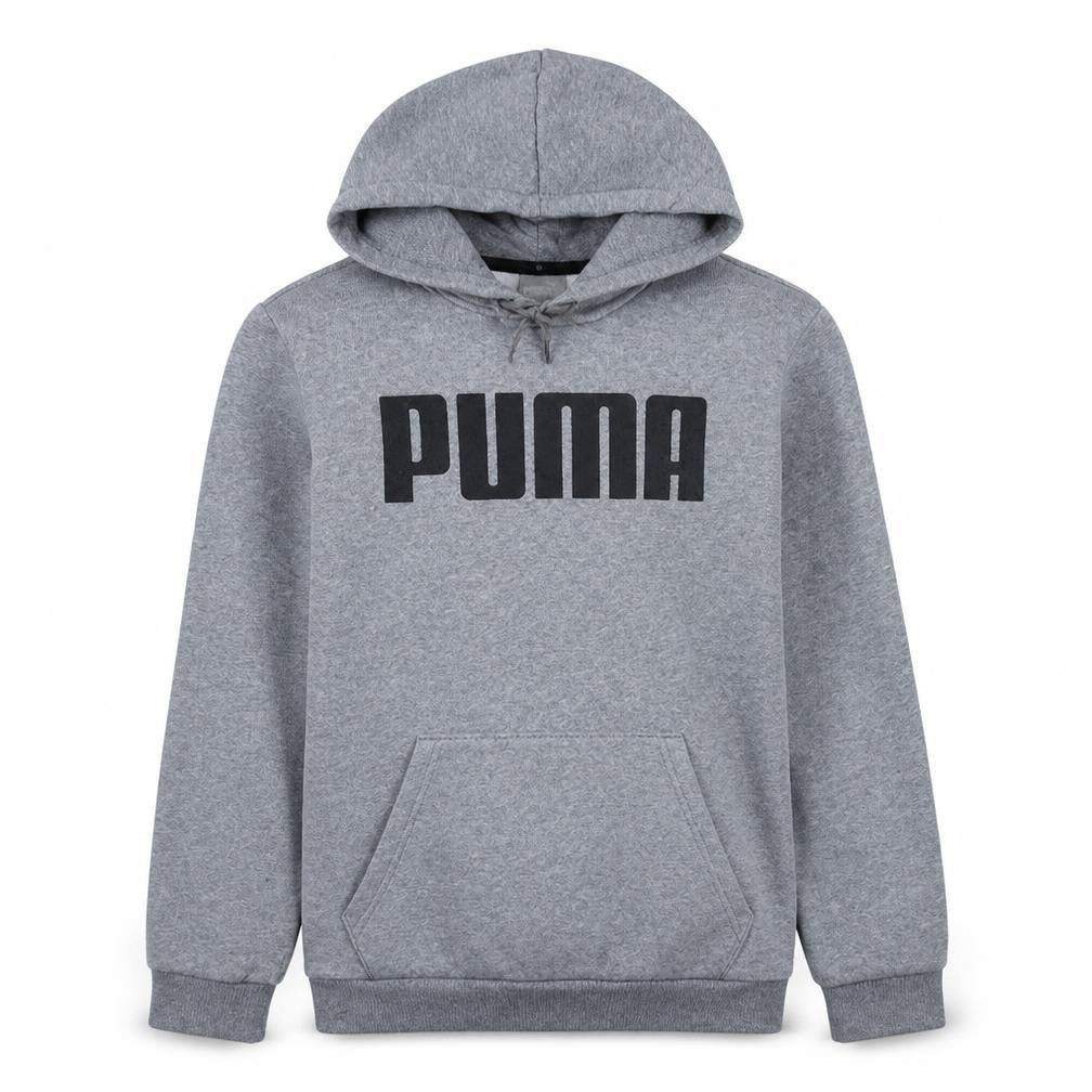 Front view of Puma Men's Grey Pullover Hoodie Small Sports Fleece Sweatshirt