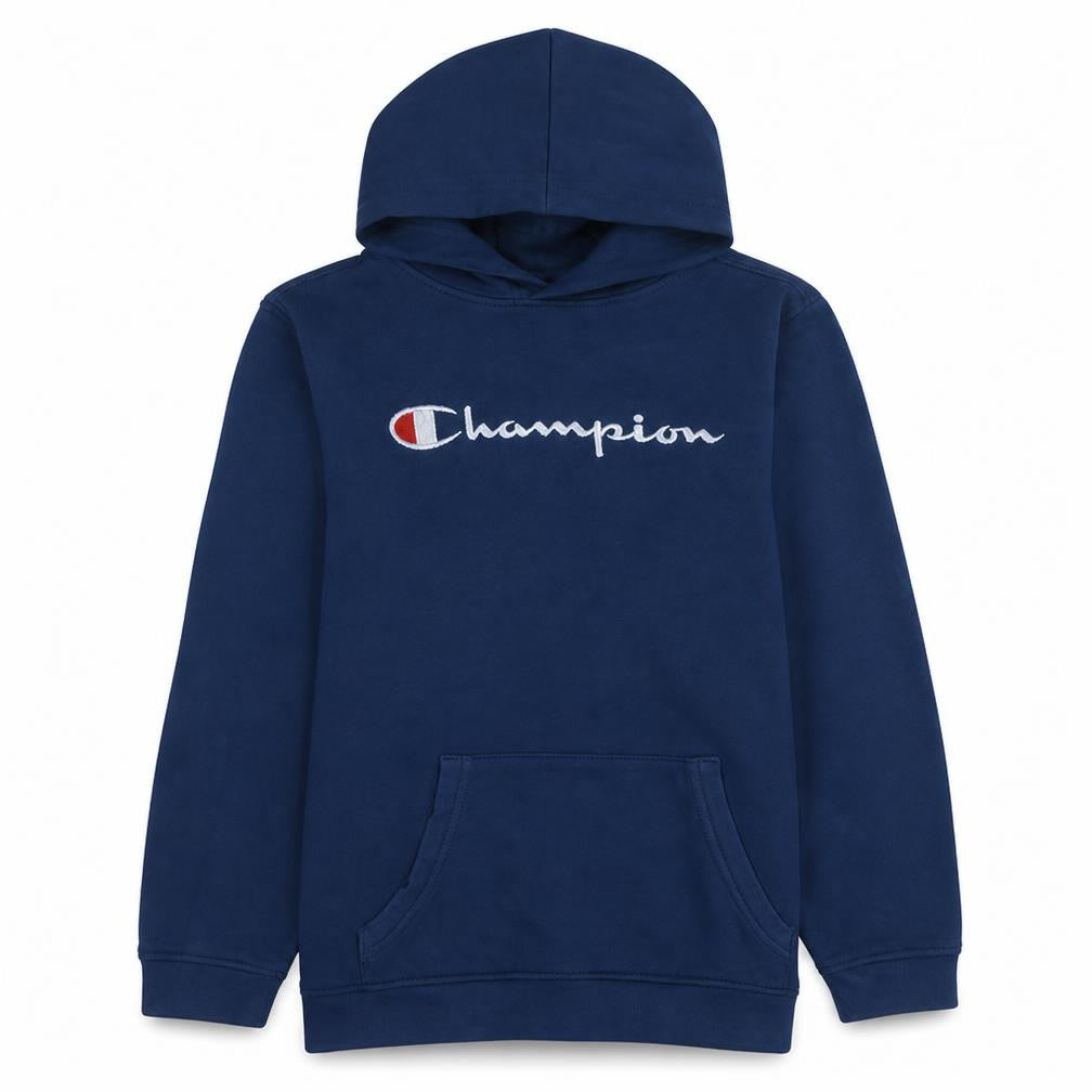 Front view of Champion boys’ blue pullover hoodie 176cm classic fit cotton blend