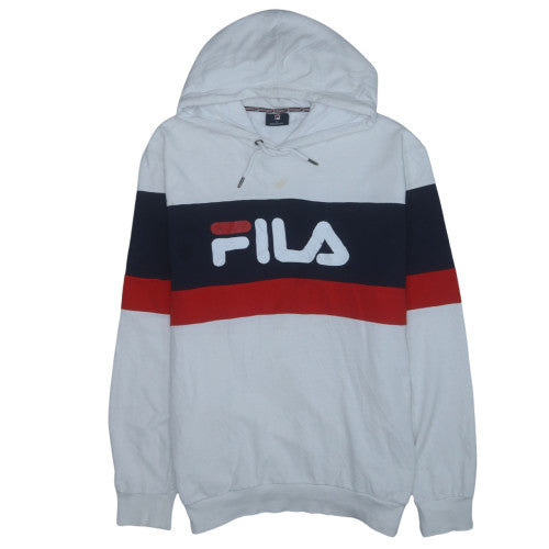 FILA Men’s White Pullover Hoodie L Logo Sports Sweatshirt