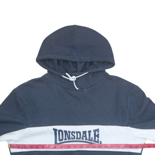 Lonsdale Men's Blue Pullover Hoodie L Logo Fleece Sweatshirt
