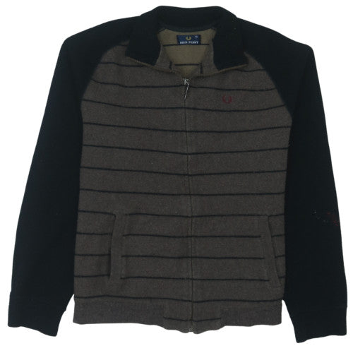Fred Perry Mens Brown and Black Wool Full Zip Jumper XL