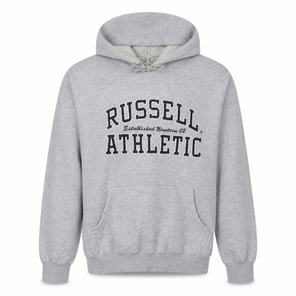 Front view of Russell Athletic Men's Grey Pullover Hoodie L Sports Style