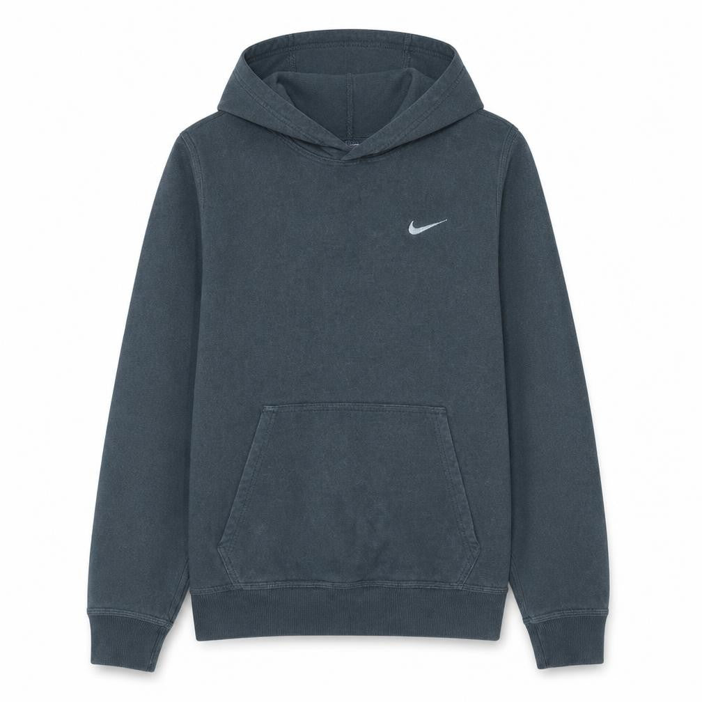 Front view of Nike Men’s Grey Pullover Hoodie, size M, Fleece Lined Sportswear