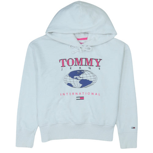 Tommy Jeans Women's White Hooded Pullover Sweatshirt Size M Logo Print