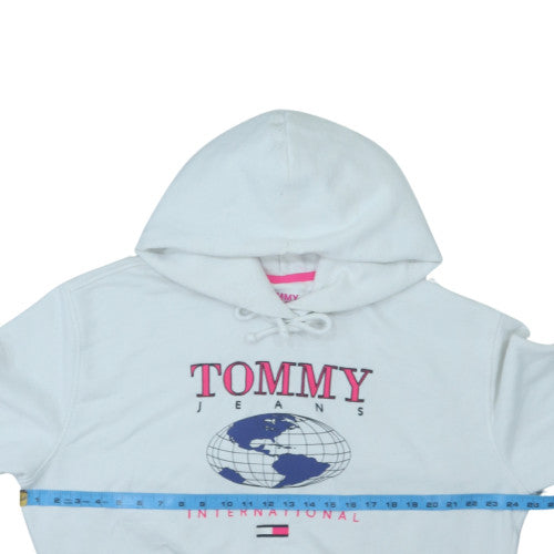 Tommy Jeans Women's White Hooded Pullover Sweatshirt Size M Logo Print