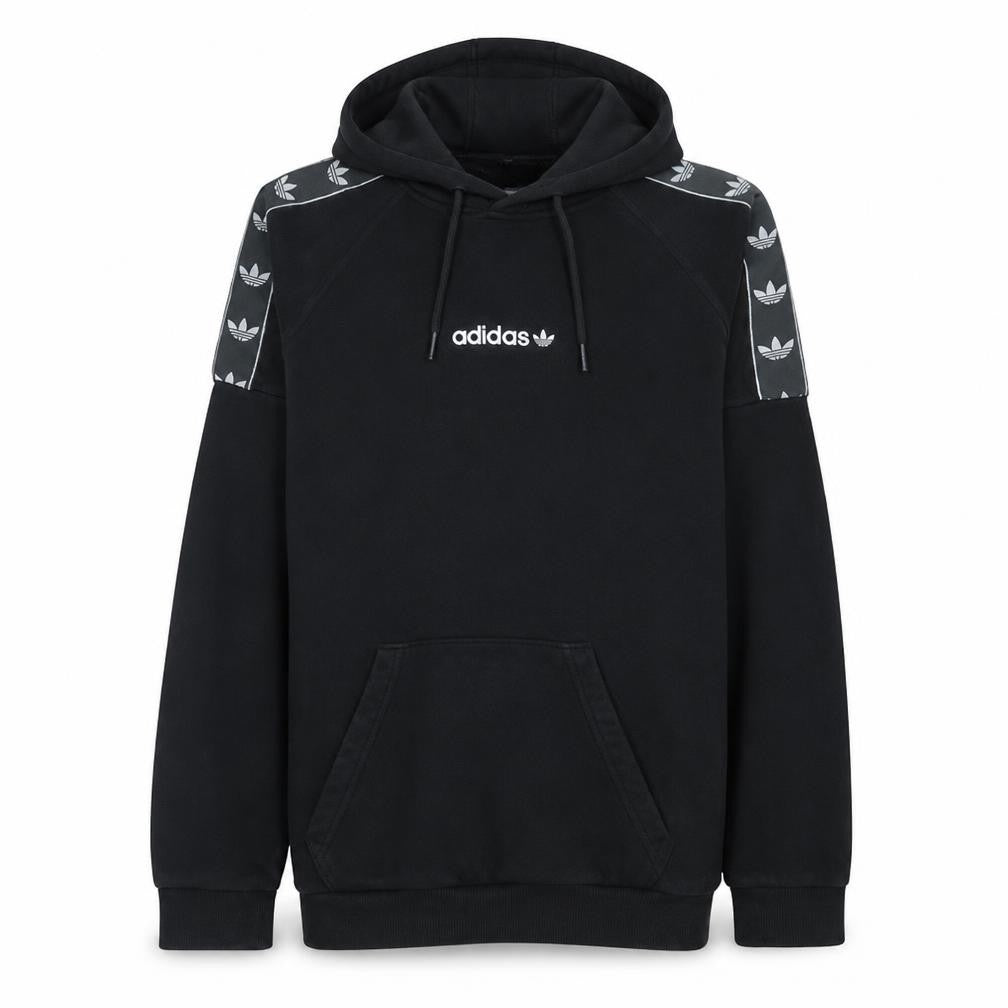 Front view of Adidas Men's Black Pullover Hoodie Medium Fleece Sportswear