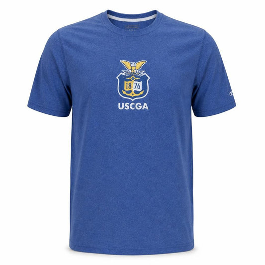 Front view of Champion Men's Blue USCGA Graphic Athletic T-Shirt, size L