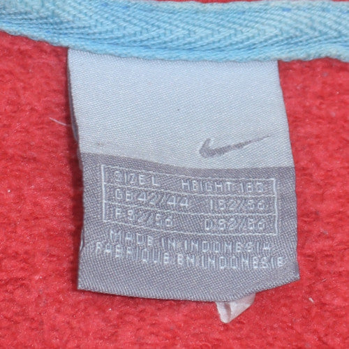 Nike Mens Red Pullover Hoodie Size M Striped Embroidered 10 Graphic