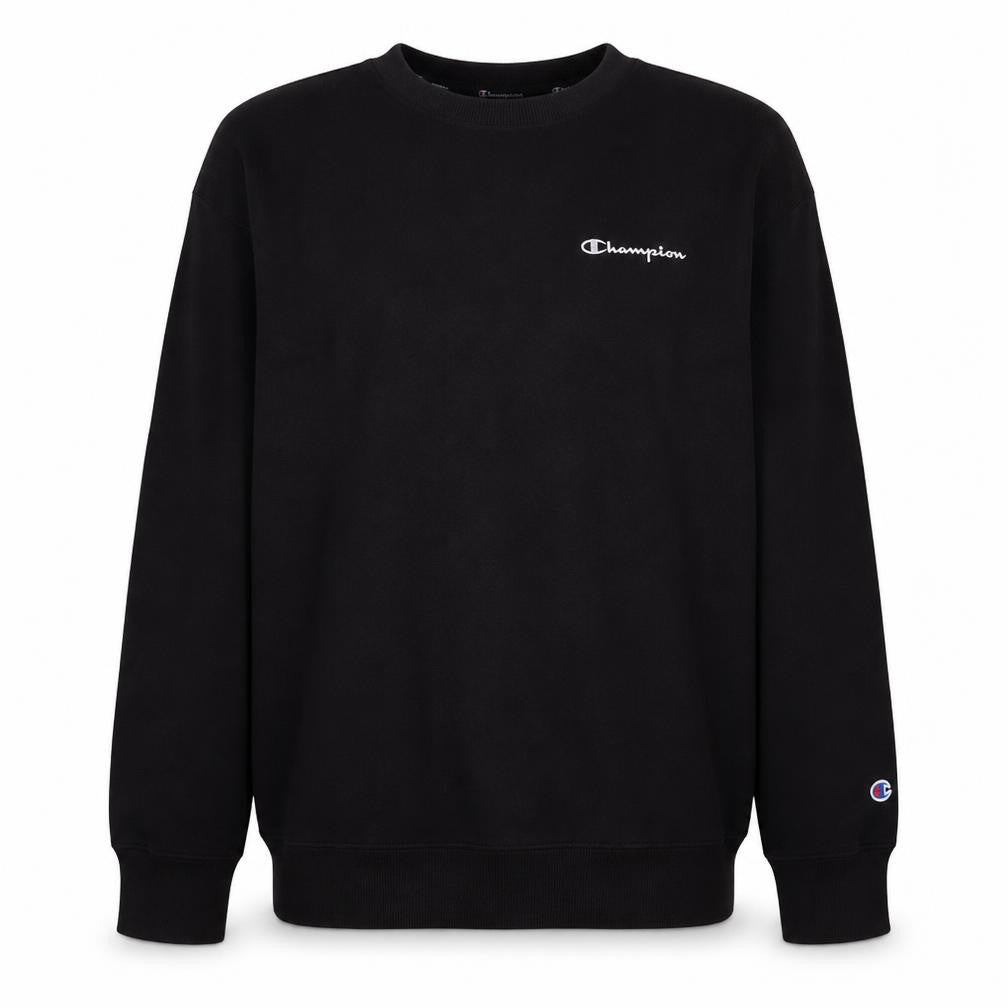 Front view of Champion Men's Black Medium Crew Neck Pullover Sweatshirt