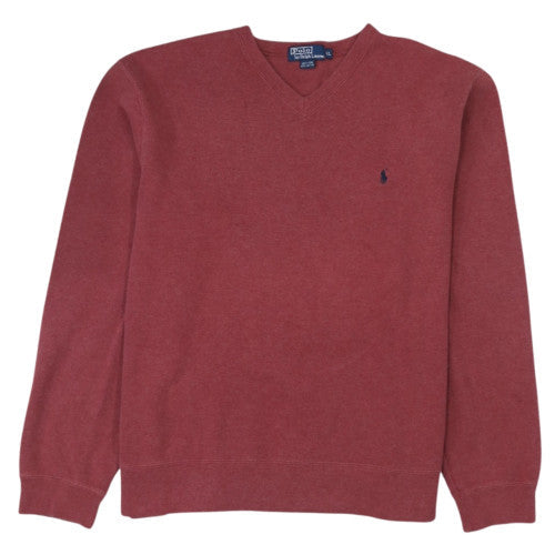 Ralph Lauren Men’s Red Cotton V-Neck Jumper XL Classic Knit