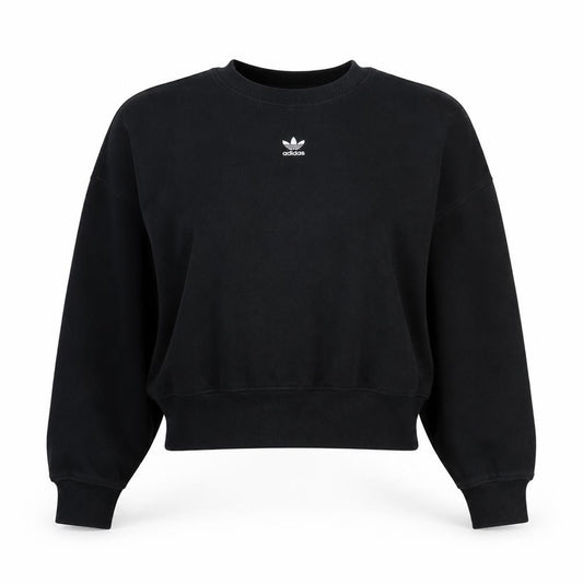 Front view of Adidas women’s black cotton crew neck pullover sweatshirt, size UK 16