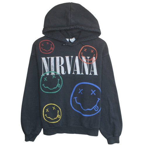 Bershka Mens Black Nirvana Pullover Hoodie XS Graphic Print Fleece