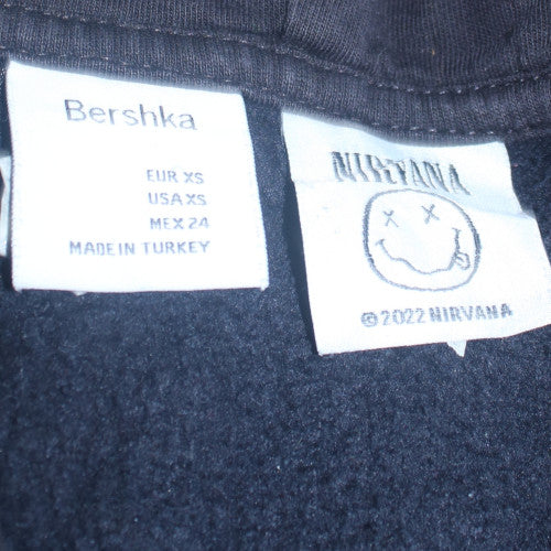 Bershka Mens Black Nirvana Pullover Hoodie XS Graphic Print Fleece