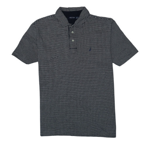 Nautica Men's Blue Striped Cotton Linen Polo Shirt XL Classic Fit