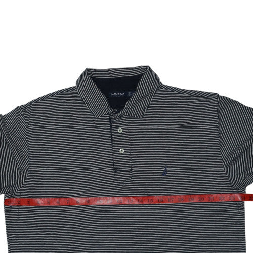 Nautica Men's Blue Striped Cotton Linen Polo Shirt XL Classic Fit