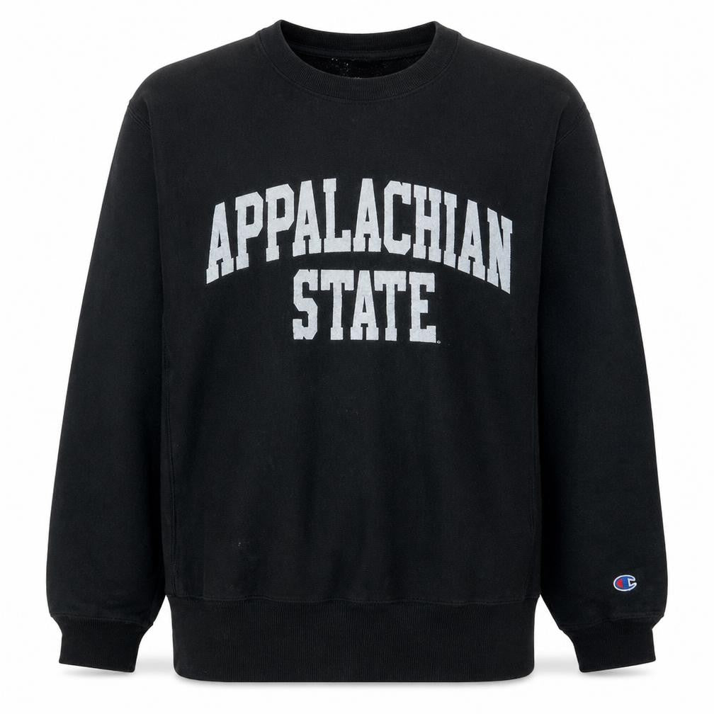 Front view of Champion Men's Black Medium Pullover Sweatshirt Appalachian State