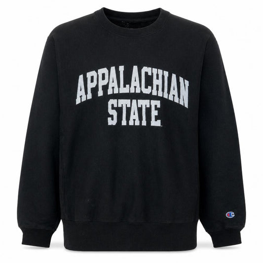 Front view of Champion Men's Black Medium Pullover Sweatshirt Appalachian State