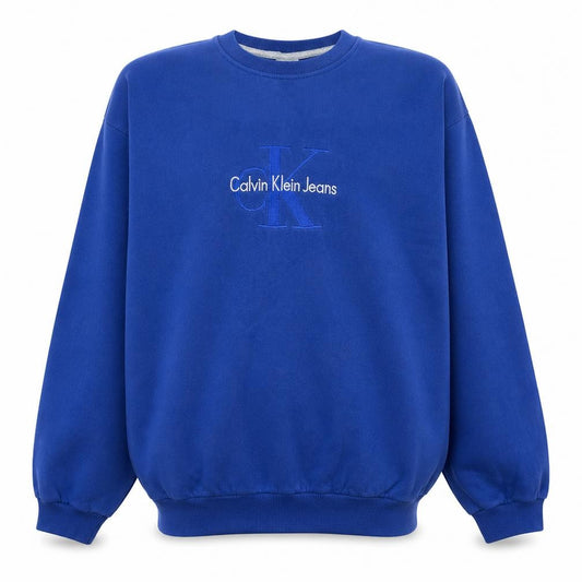Front view of Calvin Klein Jeans Men's Blue XXL Crew Neck Sweatshirt Logo Embroidered