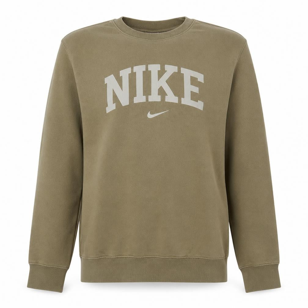Front view of Nike Men's Beige Logo Crew Neck Pullover Sweatshirt M
