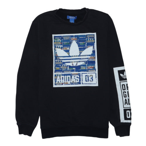 Adidas Mens Black Graphic Logo Crew Neck Sweatshirt Size M