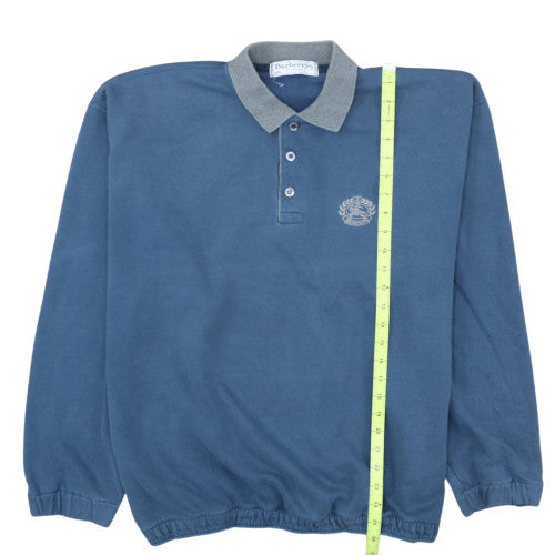 Burberrys Blue Long Sleeve Polo Shirt Men 2XL Cotton Vintage