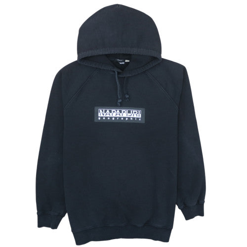 Napapijri Men's Black Pullover Hoodie Large Relaxed Fit Outdoor Style