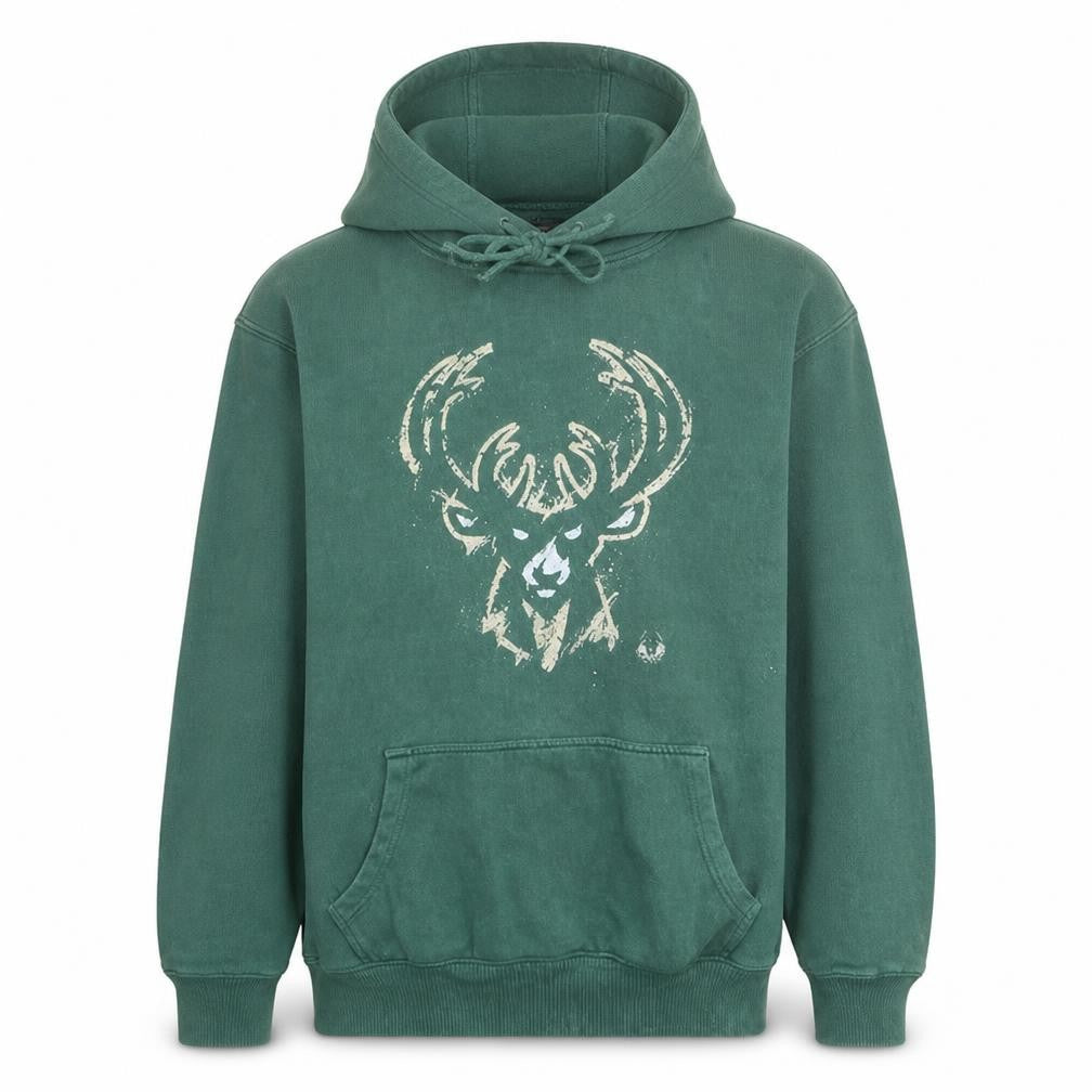 Front view of NBA Exclusive Men's Green Pullover Hoodie, size L, Cotton Fleece