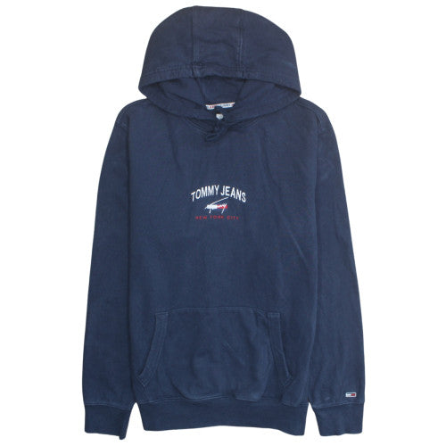 Tommy Jeans Mens Blue Pullover Hoodie L Cotton Graphic Sweatshirt
