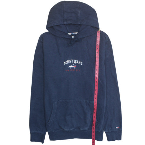 Tommy Jeans Mens Blue Pullover Hoodie L Cotton Graphic Sweatshirt