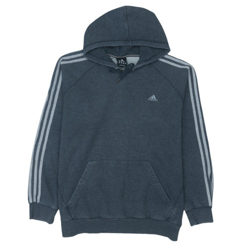Adidas Men's Blue XL Pullover Hoodie with Logo and Drawstring