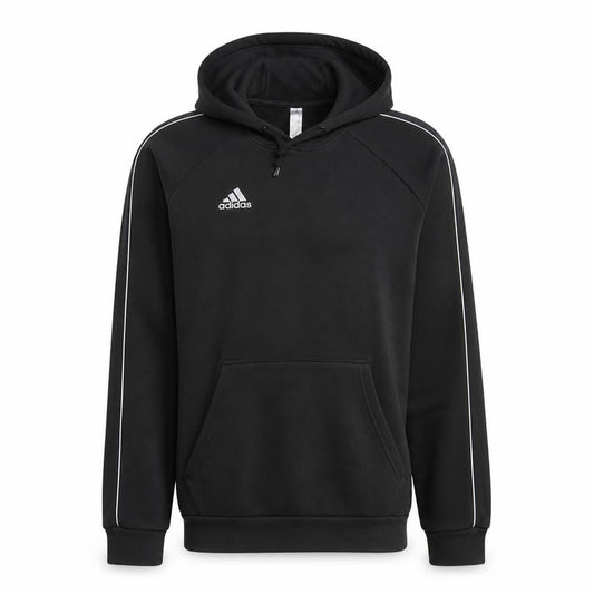 Front view of Adidas men’s black pullover hoodie, size L, sports fleece