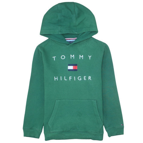 Tommy Hilfiger Teens Green Pullover Hoodie XL Logo Fleece Sweatshirt