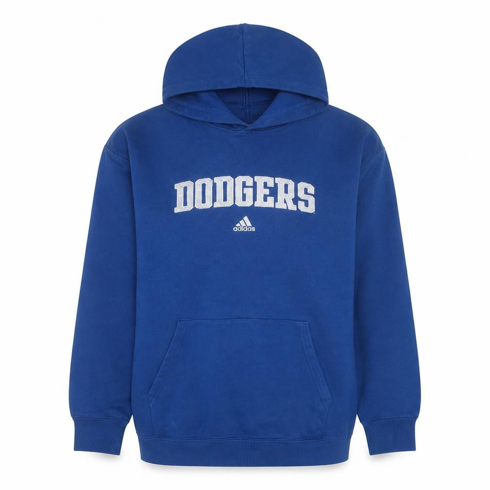 Front view of Adidas Men's Blue Pullover Hoodie M Dodgers Fleece Sweatshirt