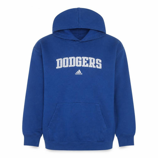 Front view of Adidas Men's Blue Pullover Hoodie M Dodgers Fleece Sweatshirt