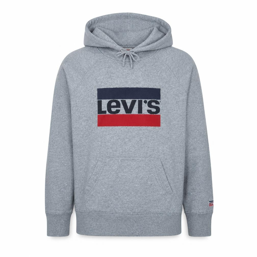 Front view of Levi's Men's Grey Pullover Logo Hoodie, size S, Regular Fit