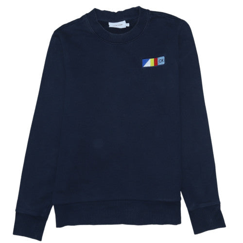 Calvin Klein Men's Blue Cotton Crew Neck Logo Sweatshirt Size M
